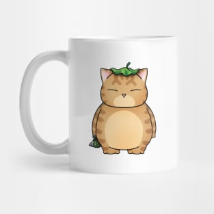 Fat Orange Cat with Leaf Umbrella Mug